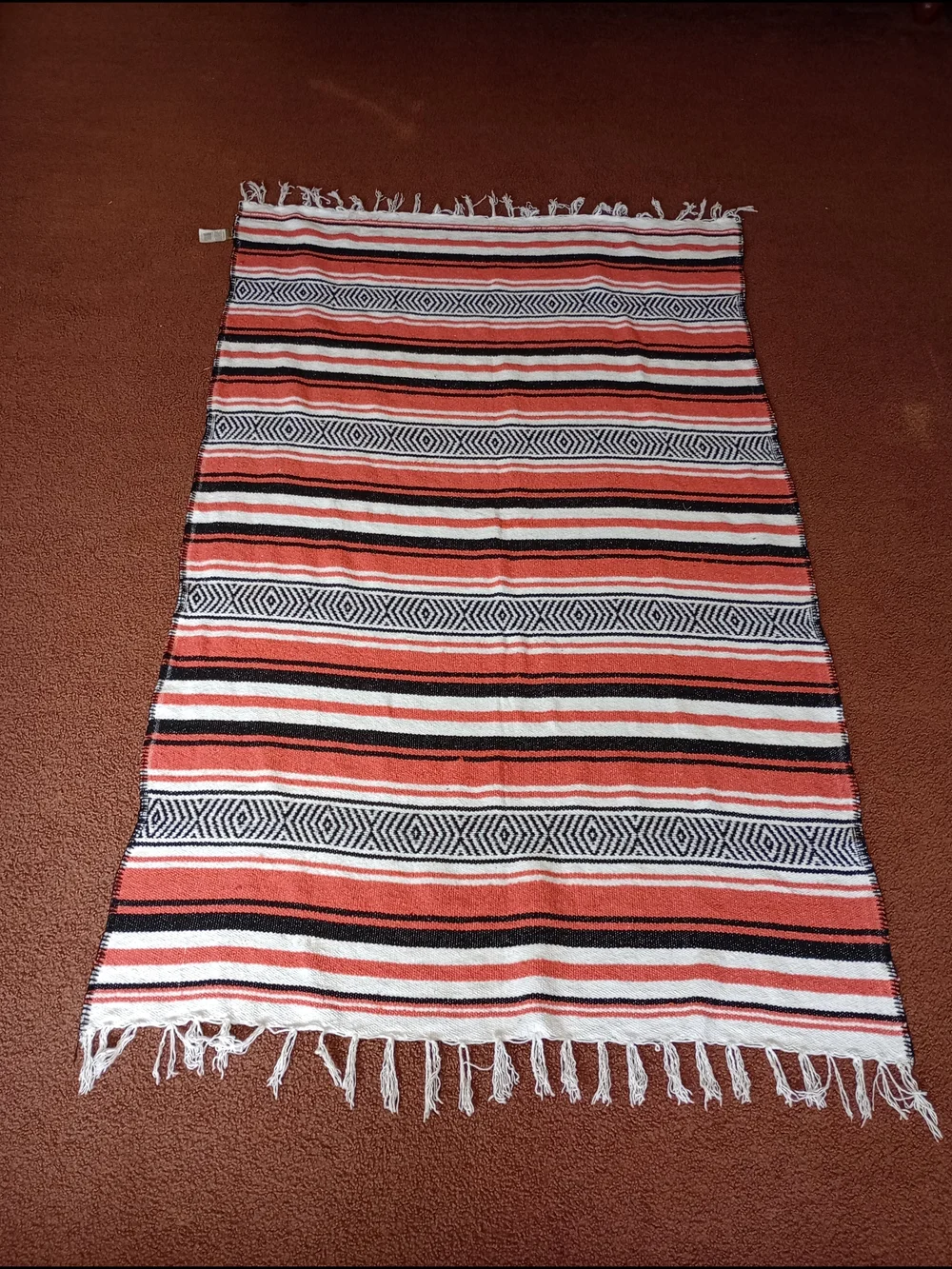 Black Canyon Outfitters Throw Blanket Mexican Falsa White Fringed 74